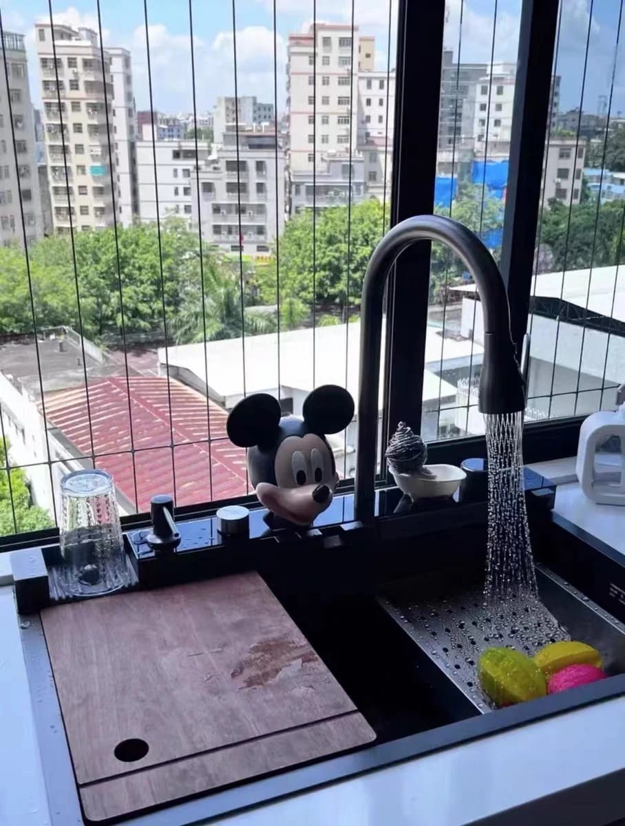 Customer photo review of Kitchen Deluxe Waterfall Workstation Sink with Digital Temperature Display Faucet