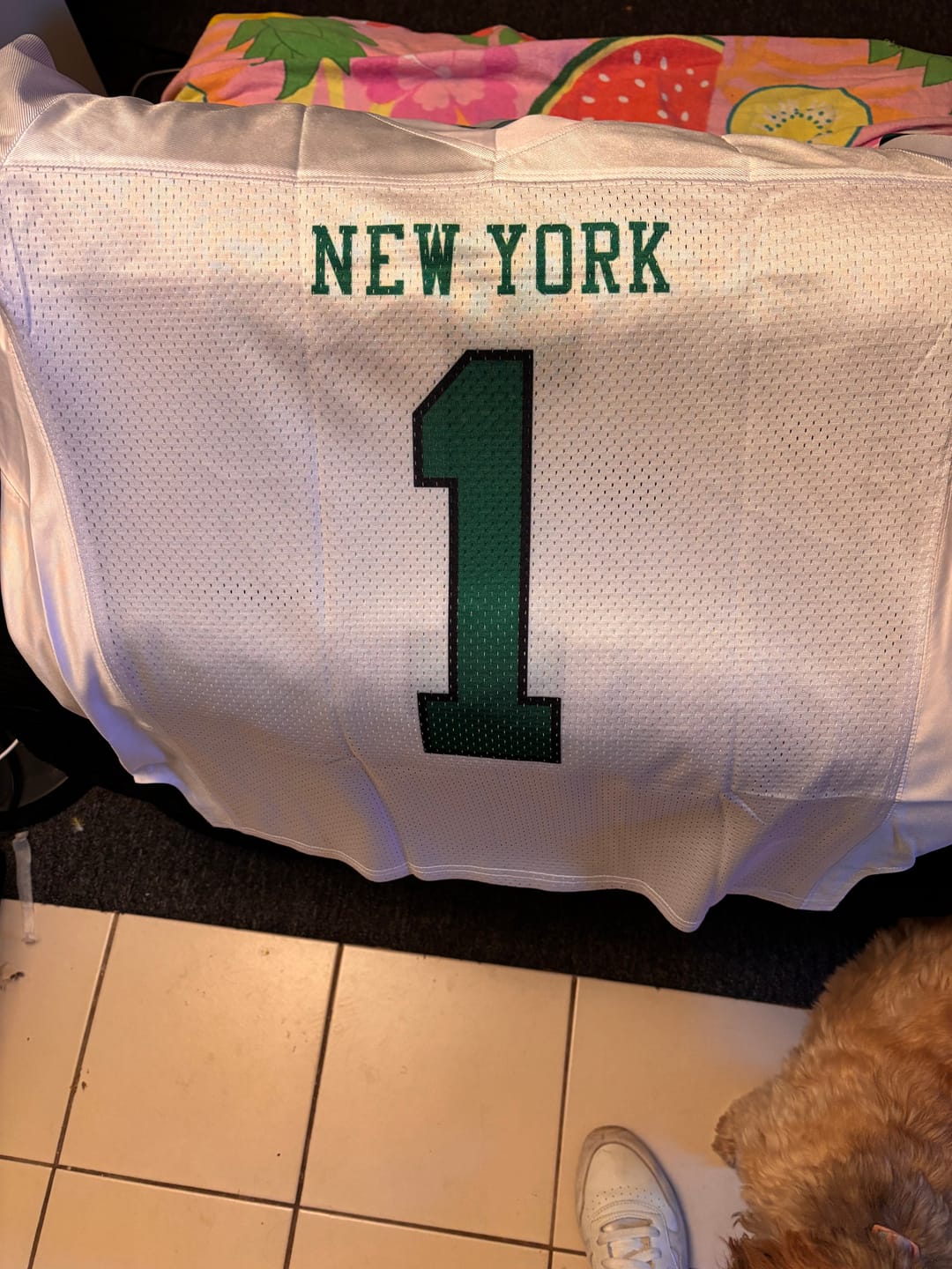 Customer photo review of Custom White Gotham Green-Black Classic Style Mesh Authentic American Football Jersey