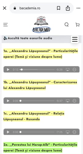 Recenzie cu fotografie de la un client despre Audiobook – Eseuri Audio BAC Română (temă și viziune, caracterizare, relație) + Quiz-uri