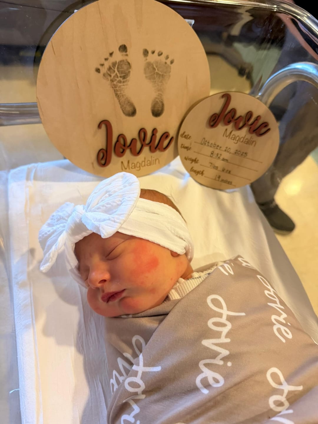 Customer photo review of Baby Name Announcement Sign with Stats