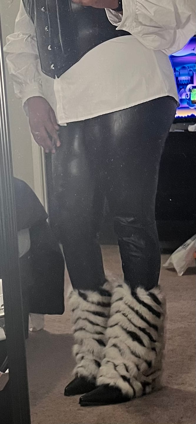 Customer photo review of JONETTE-BLACKMULTI FAUX FUR BOOTIE