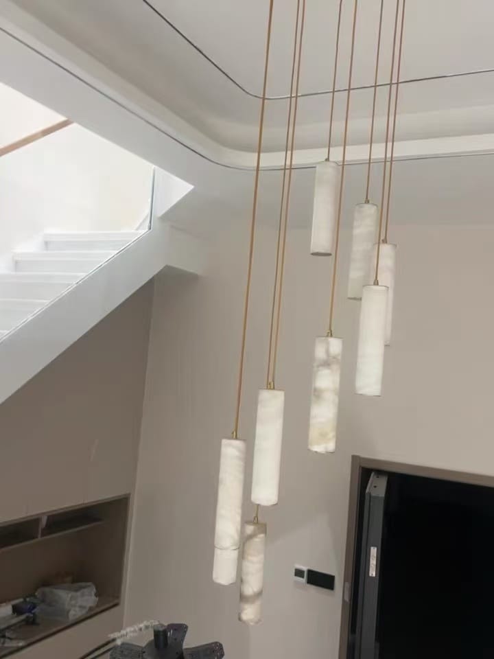 Customer photo review of WOMO Alabaster Tube Staircase Chandelier-WM2881