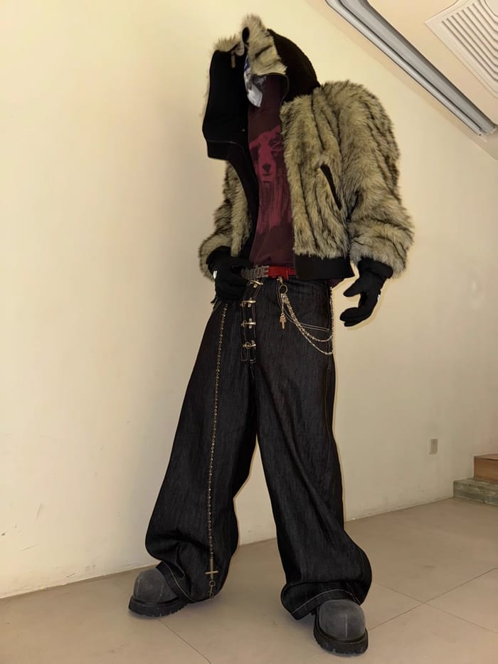 Customer photo review of Aelfric Eden Metal Button Raw Baggy Barrel Jeans