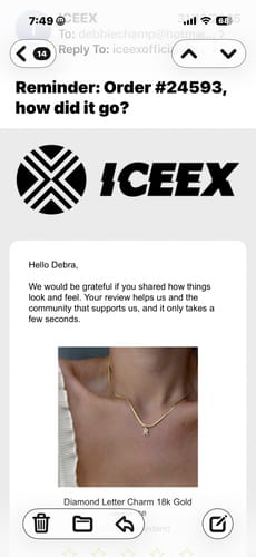 Customer photo review of Diamond Letter Charm 18k Gold Necklace