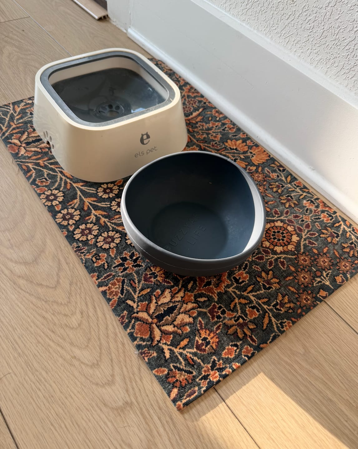 Customer photo review of Dog Bowl Mat, Nonslip, Machine Washable - Irene // Personalization: Not requested on this item.