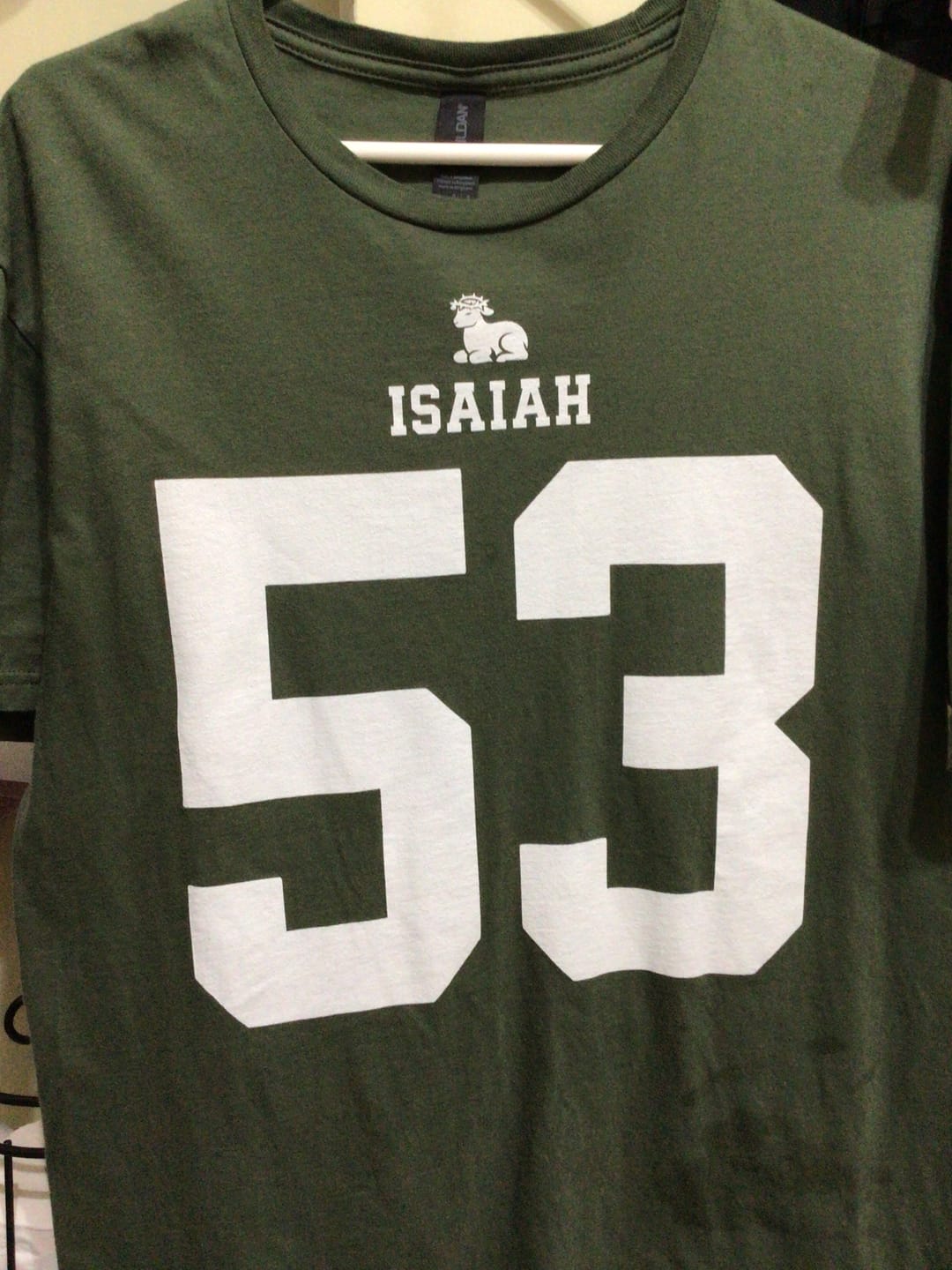 Customer photo review of ISAIAH 53 – American Football Jersey Style T-Shirt – Unisex