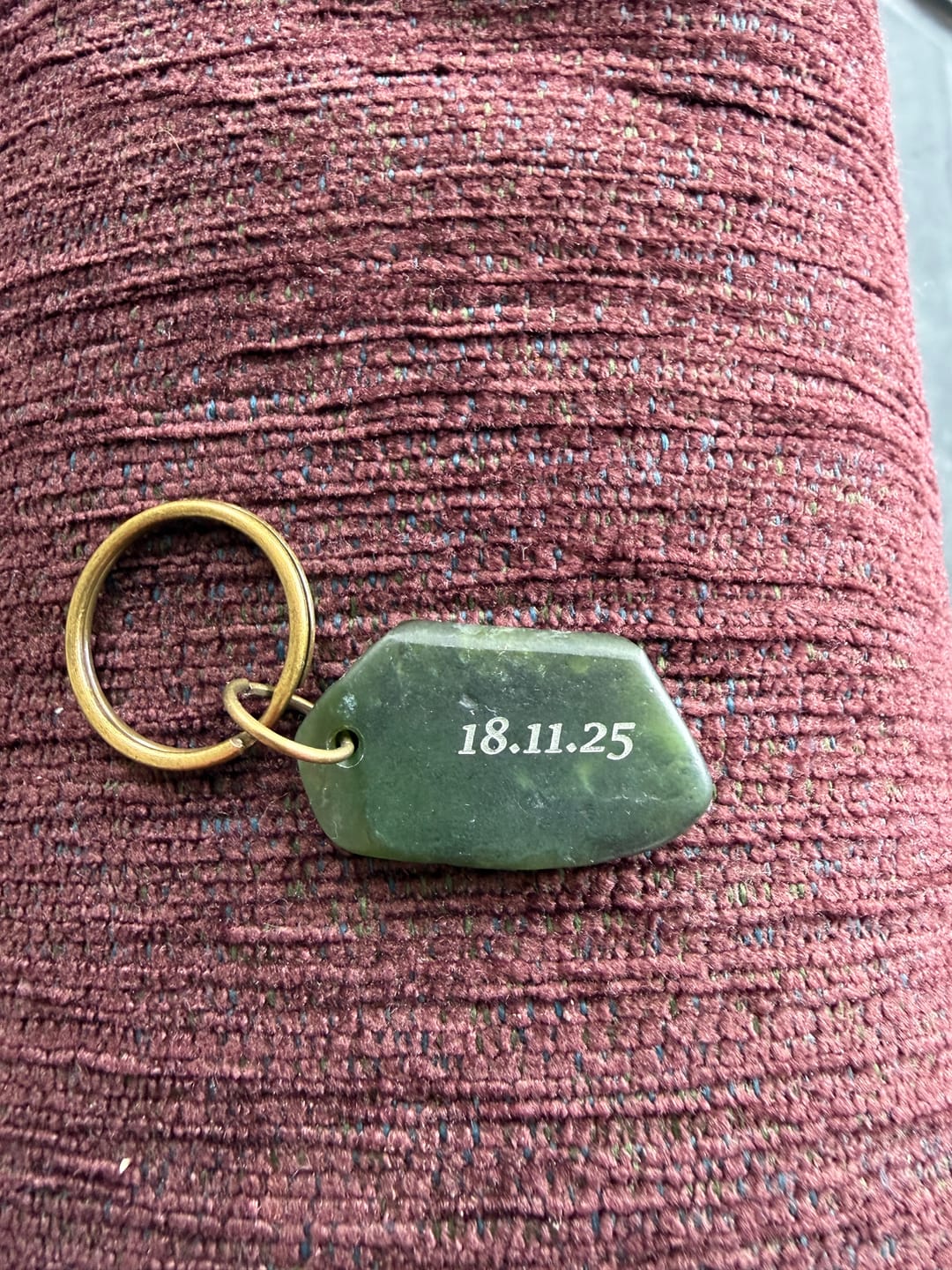 Customer photo review of Engraved Greenstone Key Ring