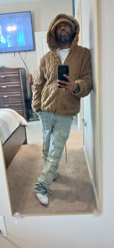 Customer photo review of Geometric Jacquard Teddy Hoodie