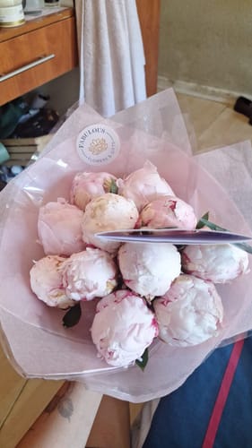 Customer photo review of Coral Sunset Peony Bouquet 10 Stems