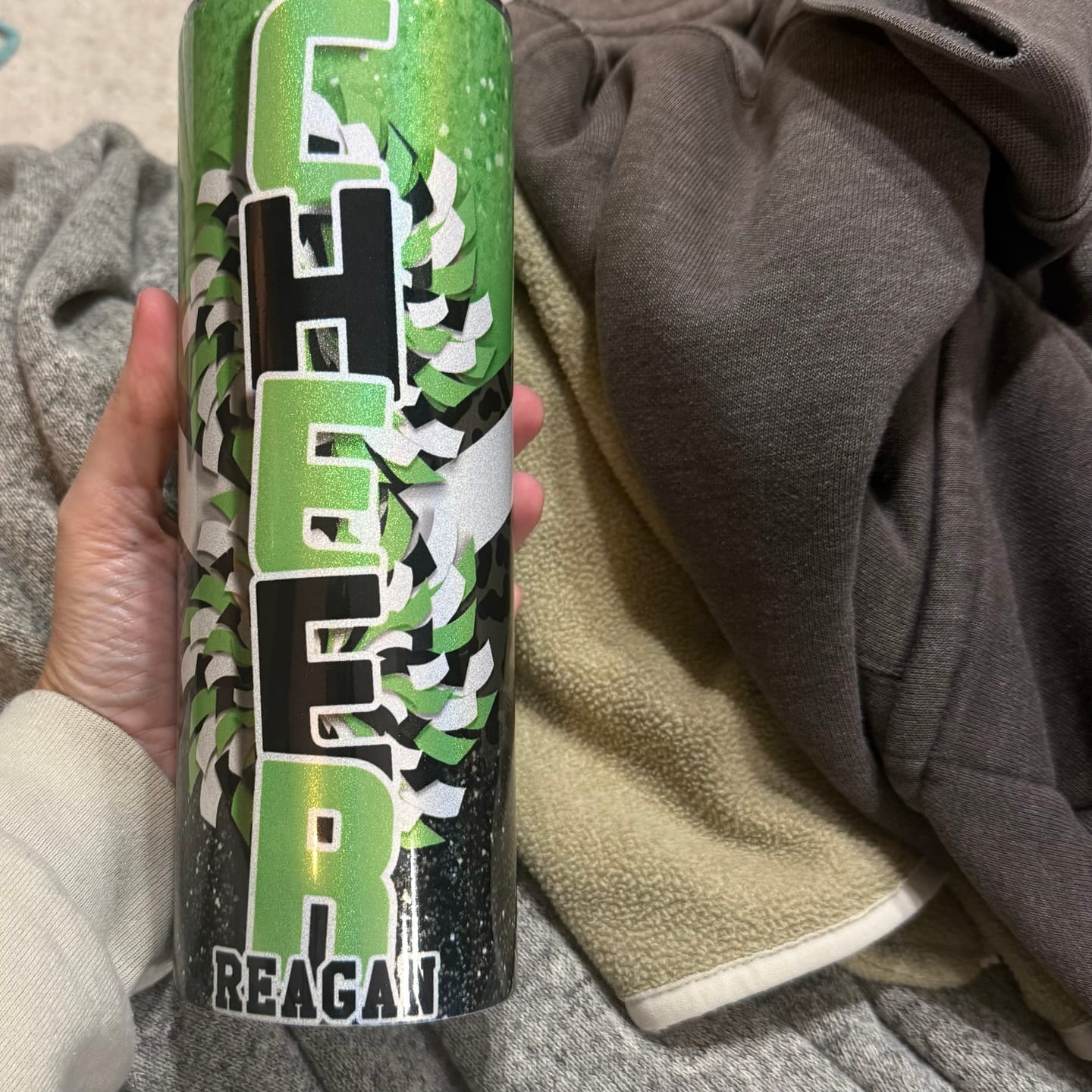 Customer photo review of Cheer Glitter Leopard Print 20oz Skinny Tumbler