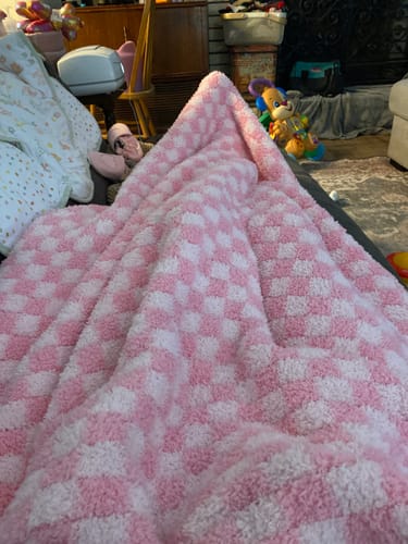 Customer photo review of Cotton Candy Check Print Extended Throw