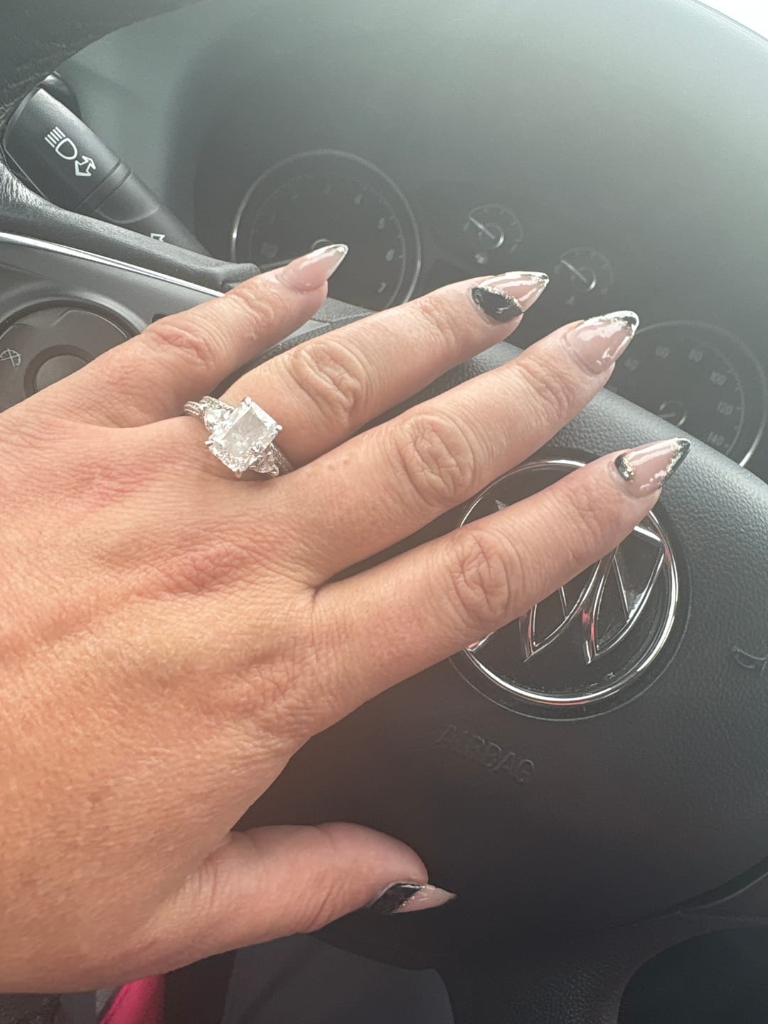 Customer photo review of S925 5.0Ct Radiant Cut & Heart Cut Three Stone Wedding Set In Sterling Silver