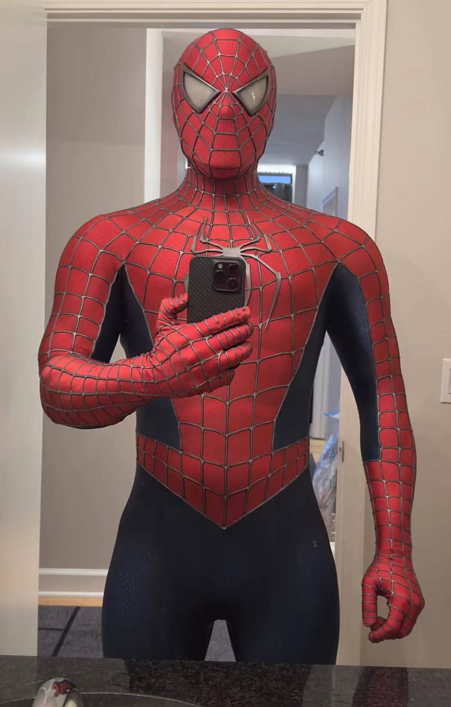 Customer photo review of Tailor made!  Tobey Maguire Spider-Man Life Size Wearable Costume
