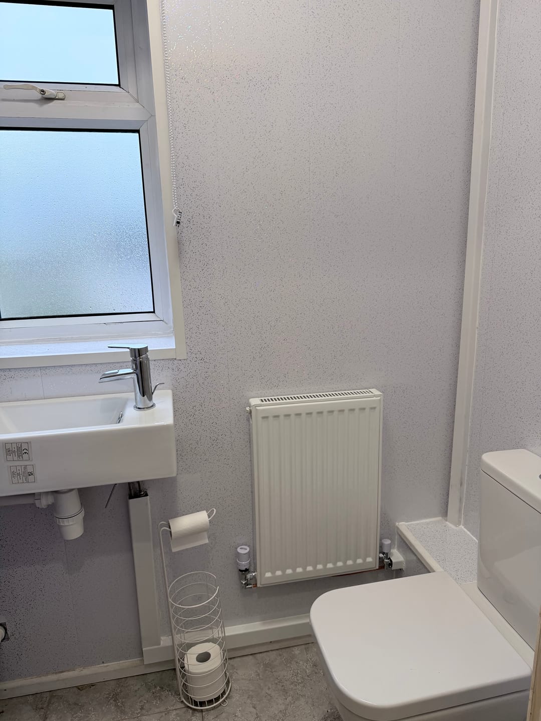 Customer photo review of 8mm Platinum White Sparkle Bathroom Wall Panel 2.6M