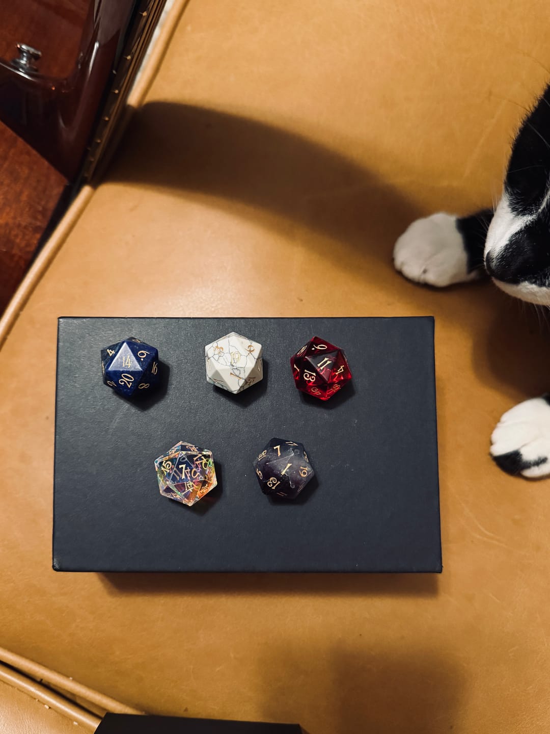 Customer photo review of URWizards D&D Garnet Glass Engraved Dice Set