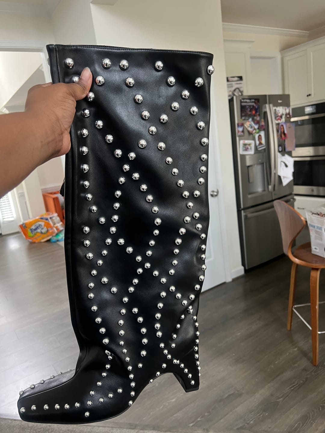 Customer photo review of WELLS-BLACK STUDDED HEELED BOOT