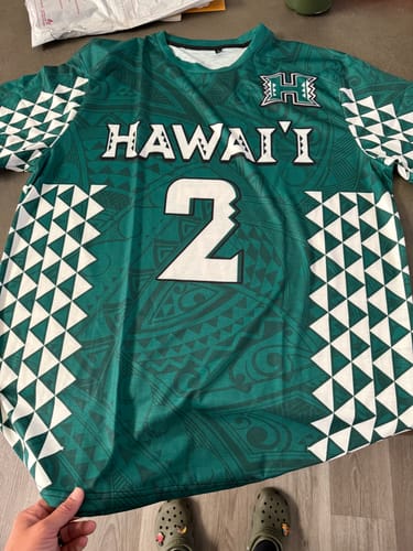 Customer photo review of (Custom Text and Number) Hawaii Football T Shirt Kakau Warrior Be Stronger LT13