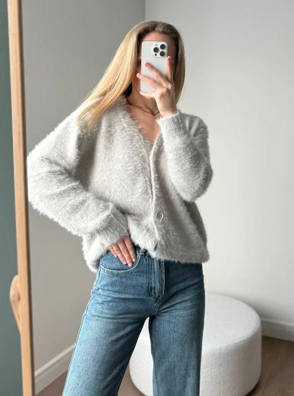 Customer photo review of Terry Cozy Knitted Cardigan