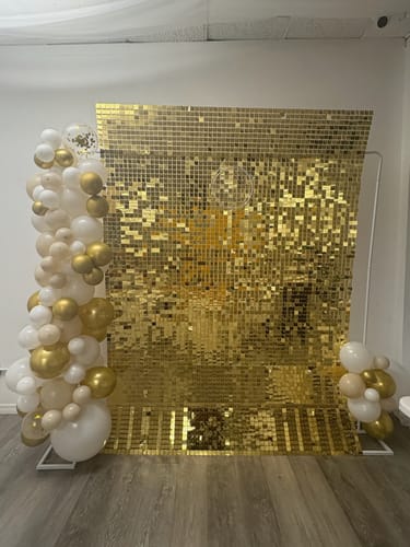 Customer photo review of Light Gold Shimmer Wall Panels – Easy Setup Wedding/Event/Theme Party Decorations