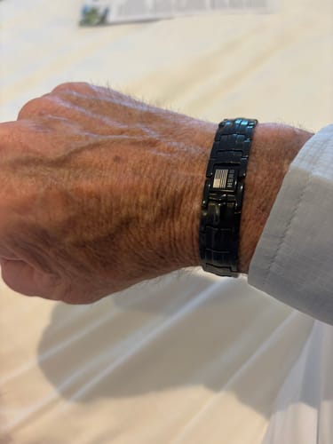 Customer photo review of Sherman Tank Track Titanium Magnetic Bracelet : Helps Pair Veterans With A Service Dog Or Shelter Dog