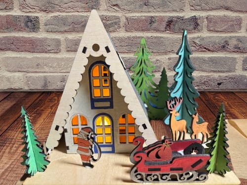 Customer photo review of Christmas house Santa sleigh scene laser cut svg file