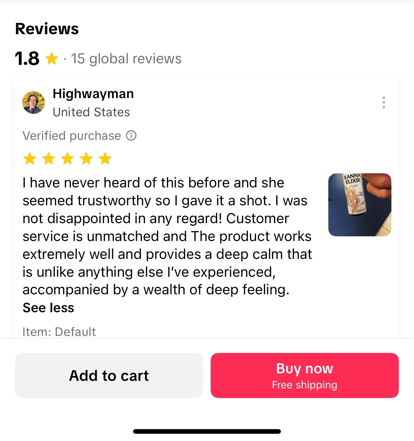 Customer photo review of Kanna Elixir