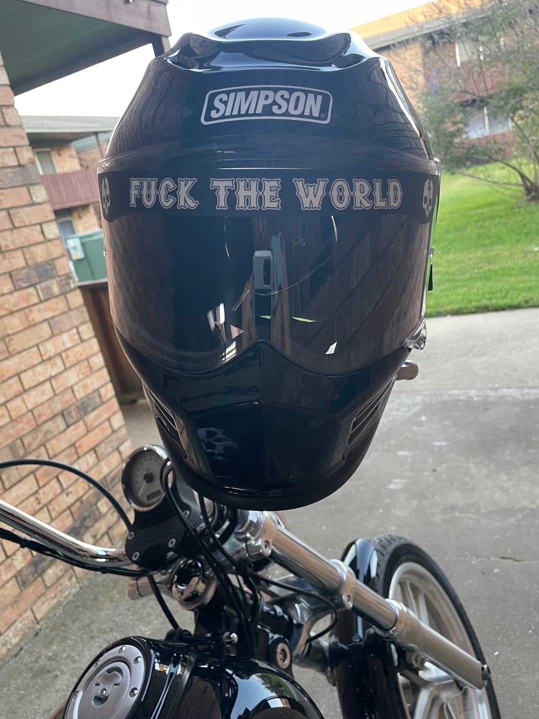 Customer photo review of FUCK THE WORLD HELMET VISOR