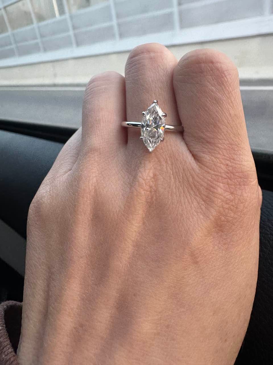 Customer photo review of Moissanite 1.0 Ct/2.0 Ct/3.0Ct Marquise Cut Solitaire White Gold Promise Ring For Women