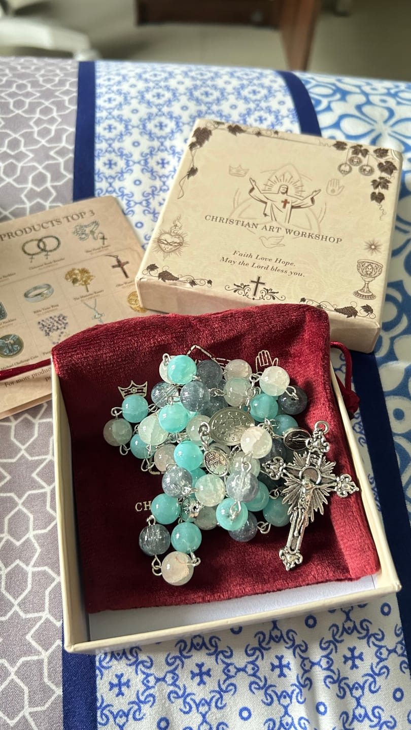 Customer photo review of FREE Today: Handmade Original Grey Blue Rosary with Miraculous Medal: A Unique Expression of Faith