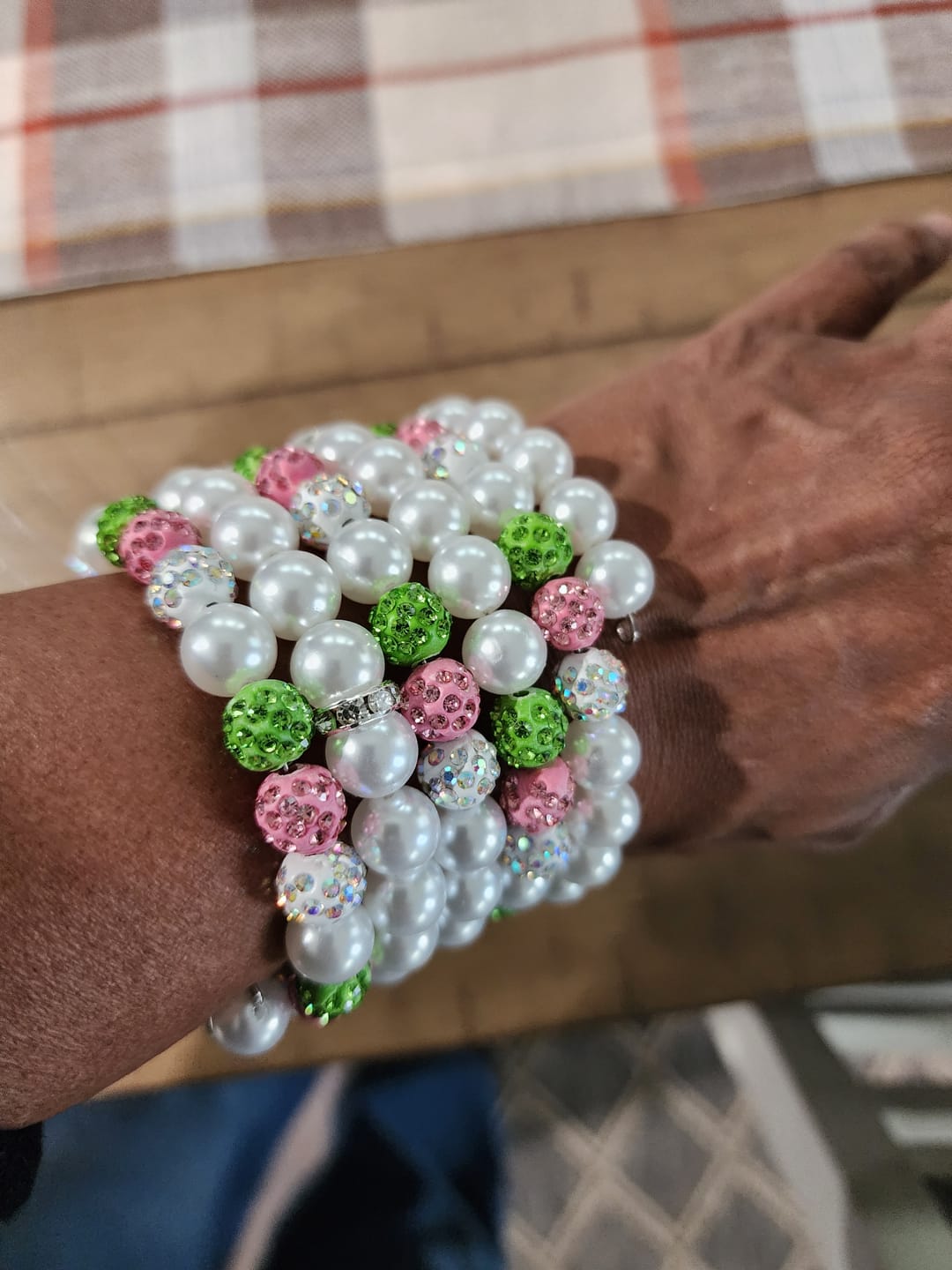 Customer photo review of AKA White Pearl and Bead Memory Wire Bracelet