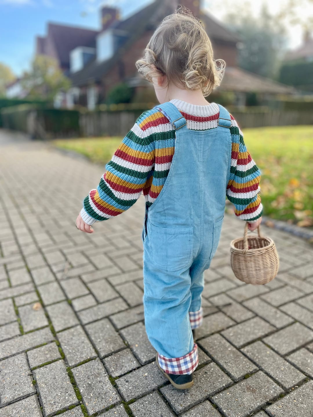Customer photo review of Pale Blue Lined Corduroy Dungarees