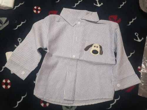 Customer photo review of Stripe Button Up Dog Patch Shirt