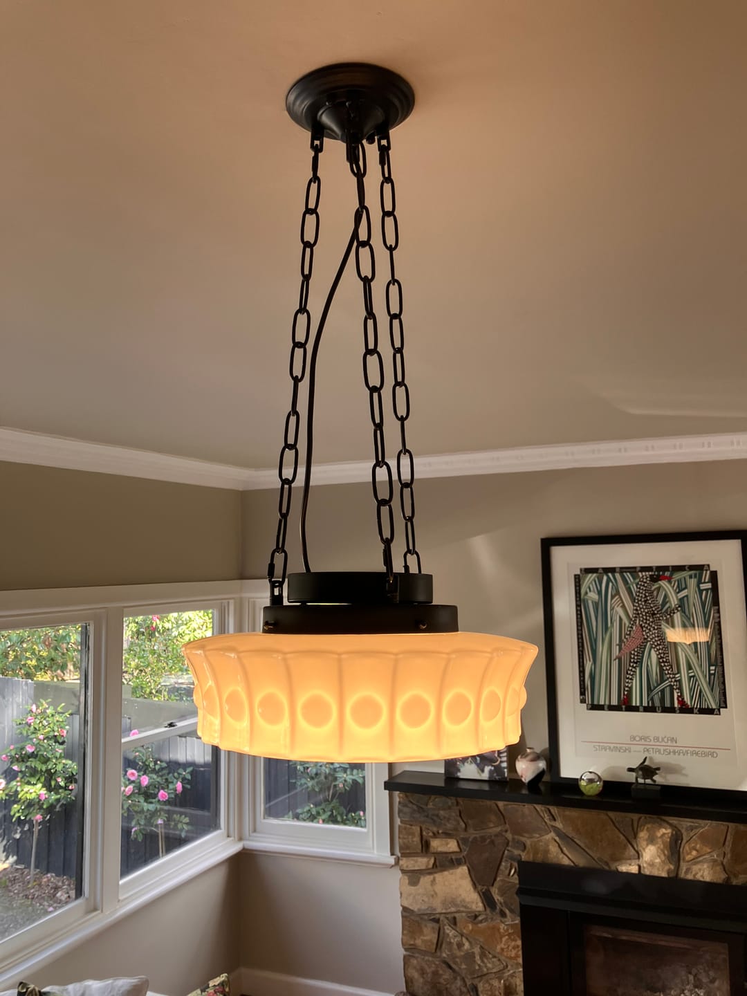 Customer photo review of Vintage 3-Light Ceramic Shade Schoolhouse Pendant Light