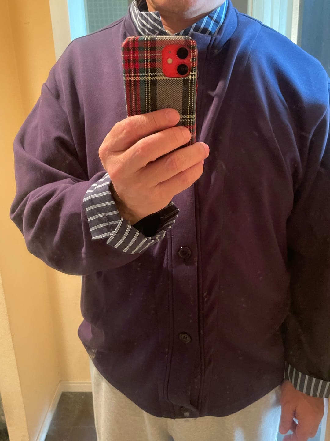 Customer photo review of ストライプシャツ＆カーディガン仕様　フェイクレイヤードジャケット