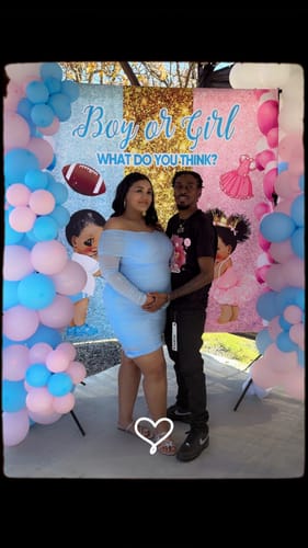Customer photo review of Boy or Girl Gender Reveal Backdrop