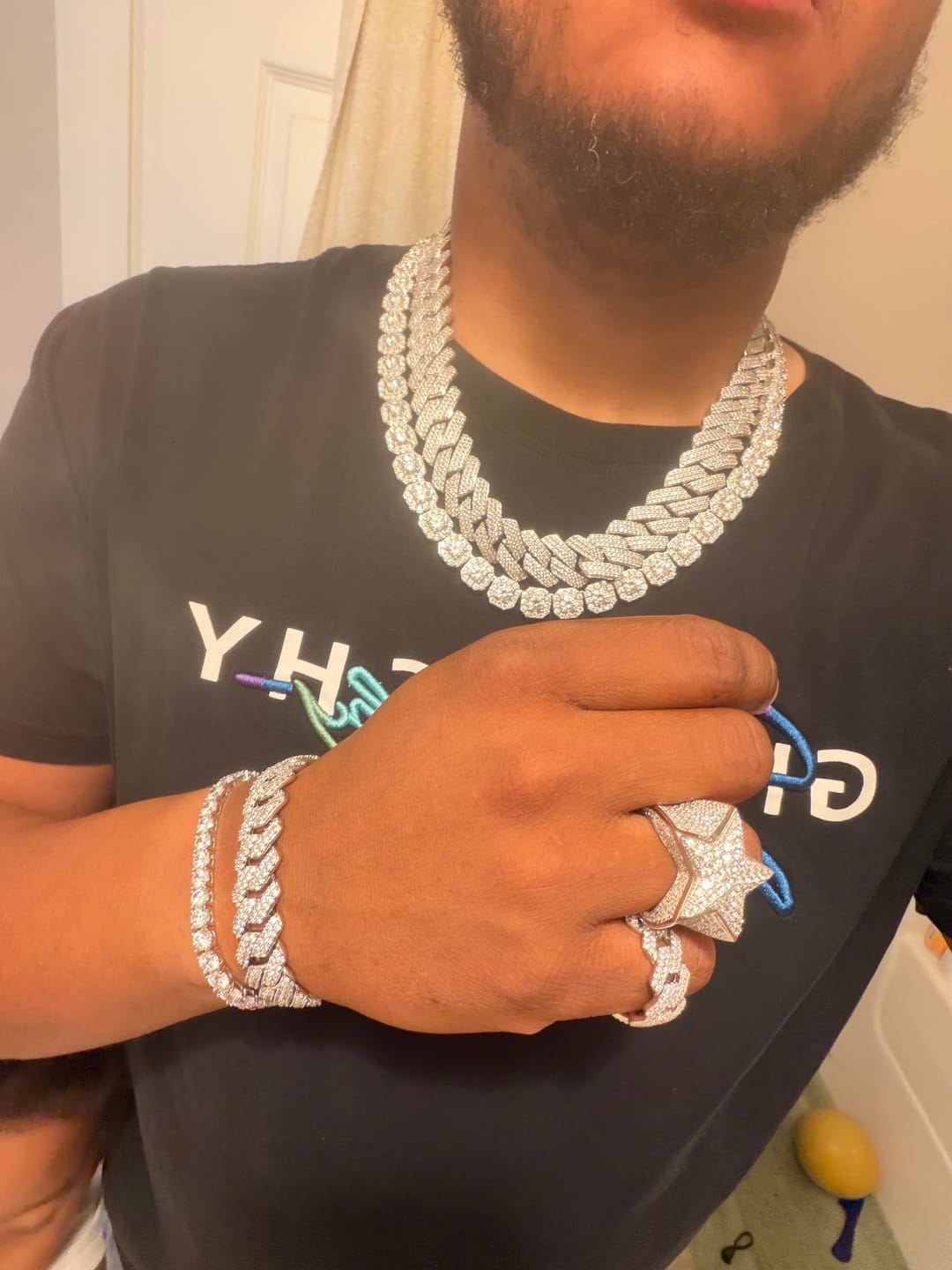 Customer photo review of 20mm Monaco Chain - White Gold