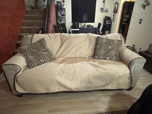Customer photo review of Classic Machine-Washable, Dryer-Safe Furniture Protector Couch Cover With Side Pockets & Back Straps (+2-In-1 Reversible Colors!)