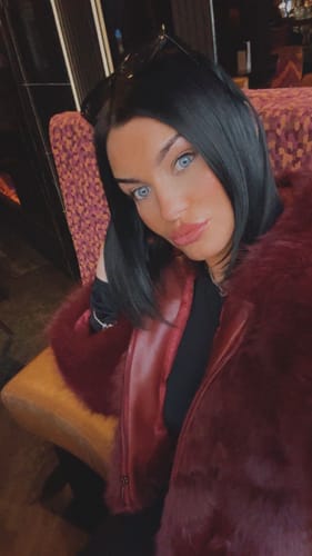 Customer photo review of Burgundy Panel Faux Fur Zip Front Hooded Jacket