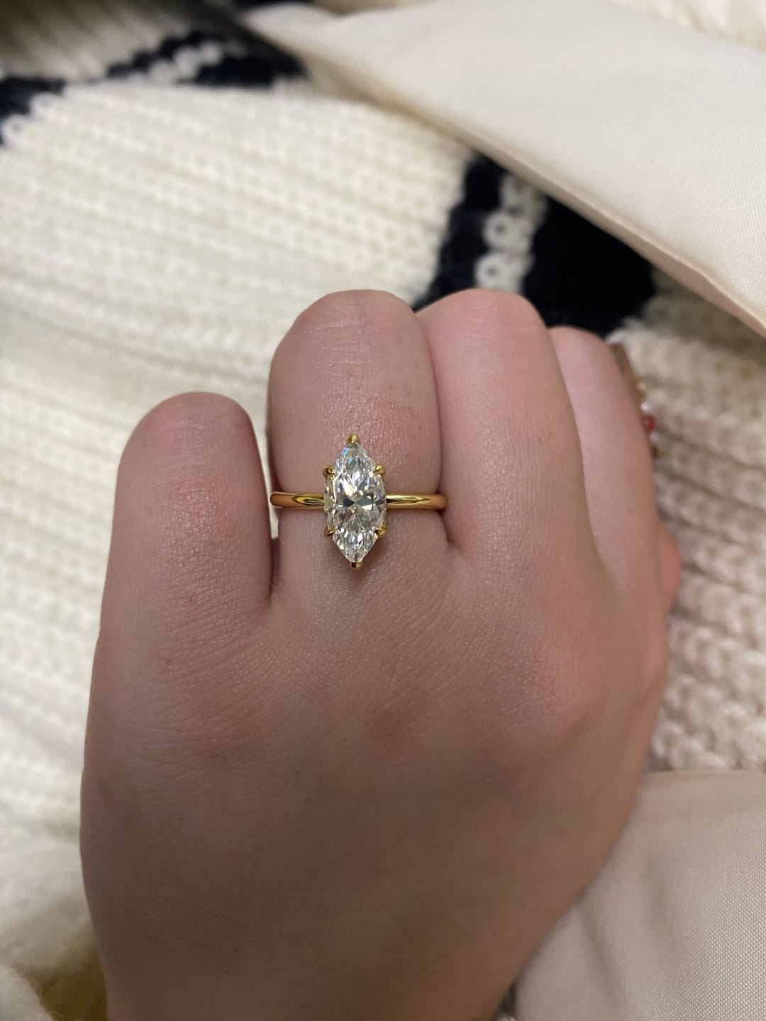 Customer photo review of S925 Moissanite 2.0 Ct/1.0Ct Marquise Cut Solitaire Yellow Gold Promise Ring For Women