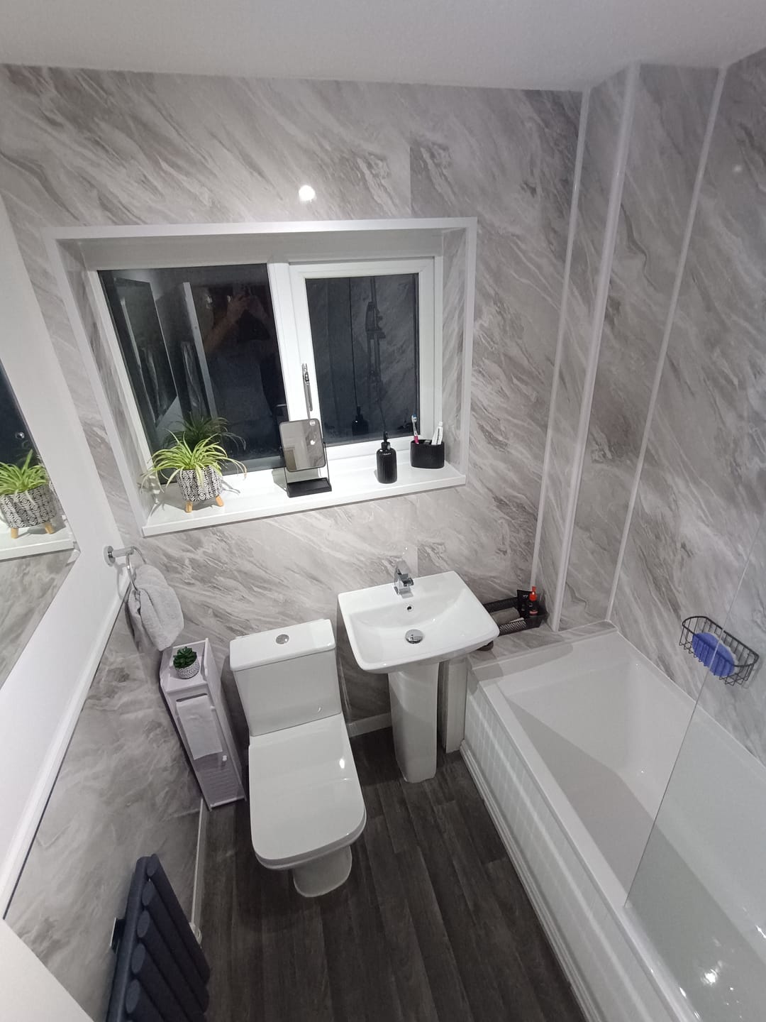 Customer photo review of Premium Grey Stone Marble Gloss Shower Wall Panel - 1M x 2.4M