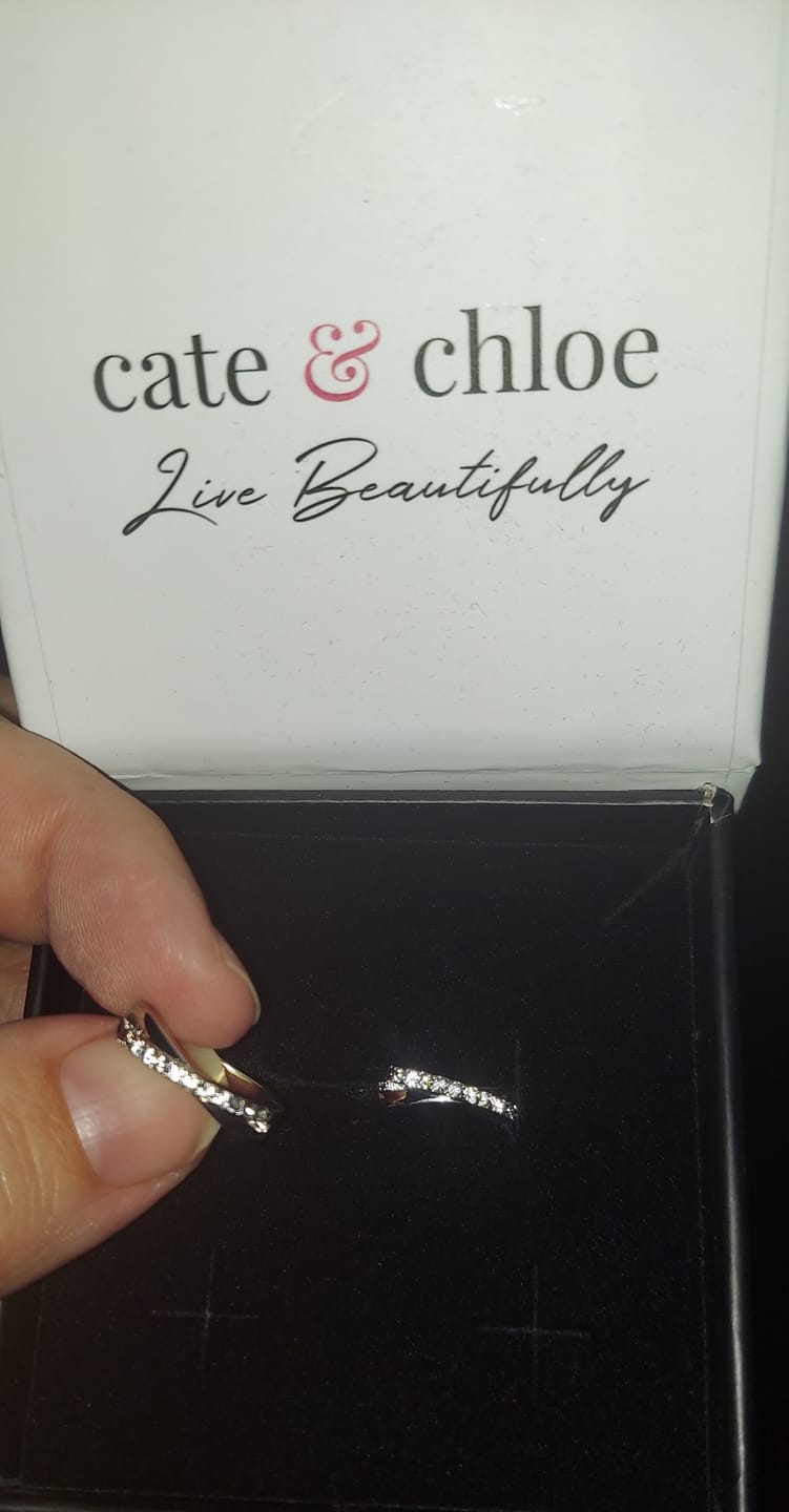 Customer photo review of Amaya 18k White Gold Plated 16mm Twisted Hoop Earrings with Swarovski Crystals