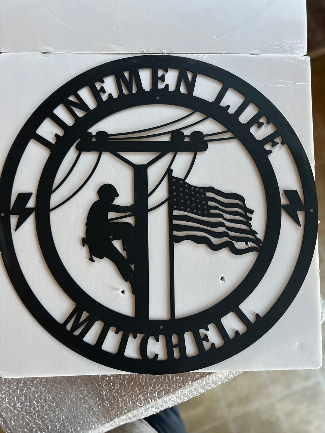 Customer photo review of Lineman Line Life Custom Metal Sign