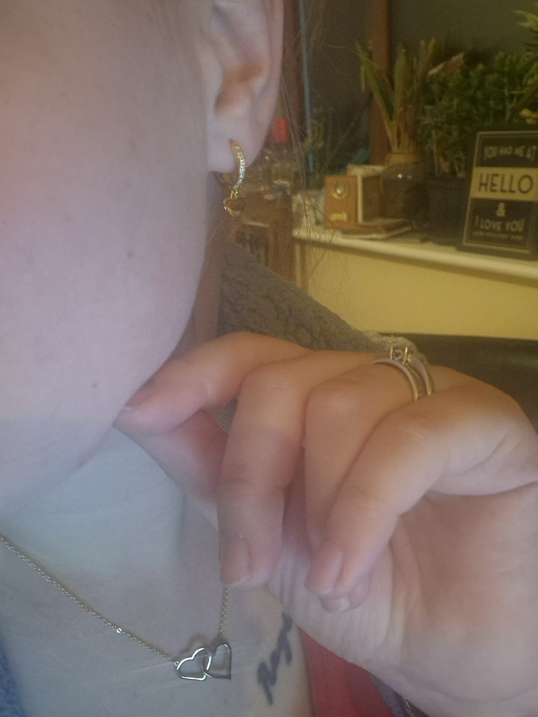 Customer photo review of Amore Heart Hoop Earrings Gold