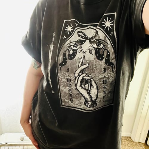 Customer photo review of I Worry, I Weep Oversized Tee