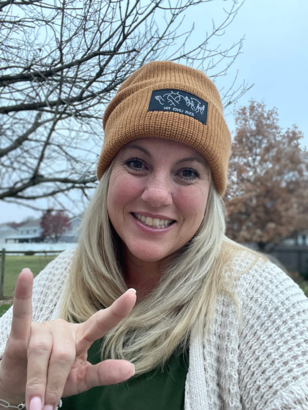 Customer photo review of JESUS LOVES YOU ASL BEANIE+