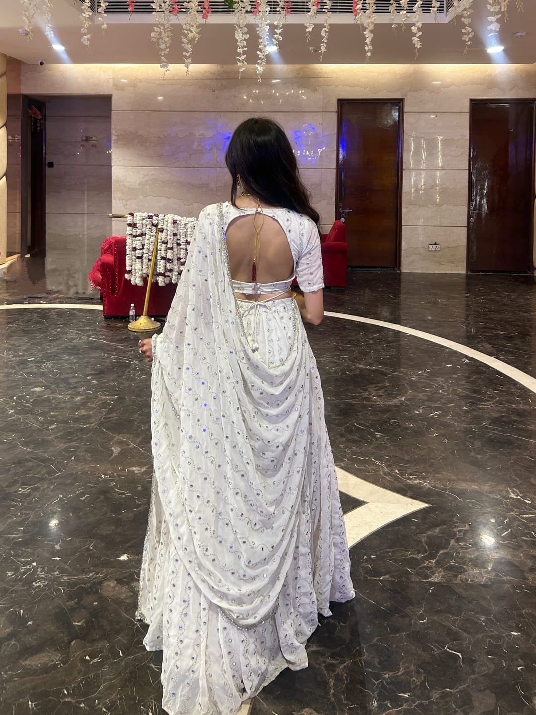 Customer photo review of Astoria Ivory Mirror Work Lehenga Set