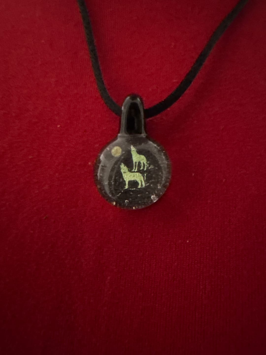 Customer photo review of Howling Wolf Hologram Pendant with Infused Cremation Ash