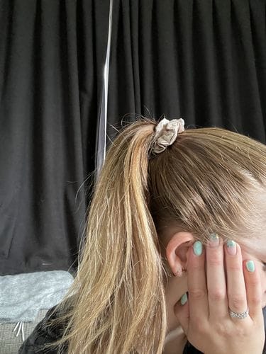 Customer photo review of Silk Scrunchies Trio - Champagne Gold - Mini, Small, Medium