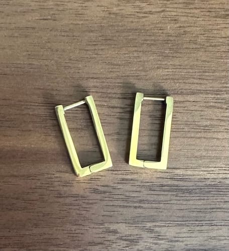 Customer photo review of Gold Rectangle Hoop Earrings