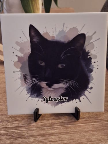 Customer photo review of Tegel met Gepersonaliseerd Huisdier Portret in Aquarelstijl